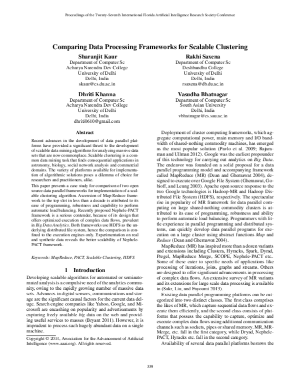 (PDF) Comparing Data Processing Frameworks for Scalable Clustering
