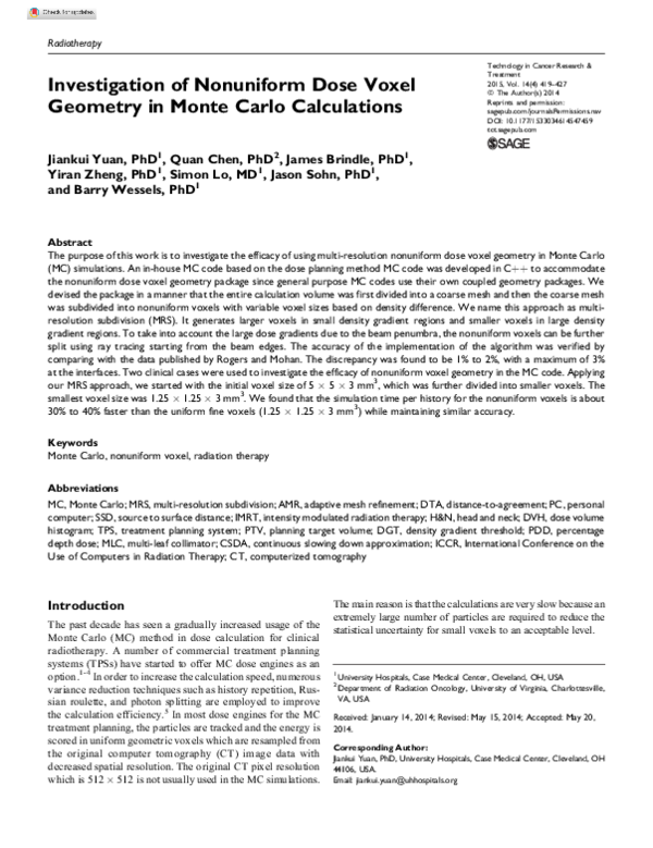 (PDF) Investigation of Nonuniform Dose Voxel Geometry in Monte Carlo ...