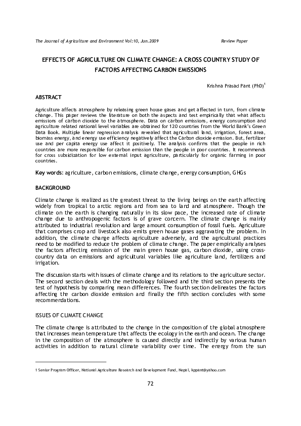 (PDF) Effects of Agriculture on Climate Change: A Cross Country Study ...