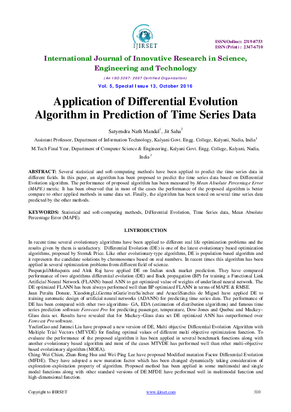 (PDF) Application of Differential Evolution Algorithm in Prediction of ...