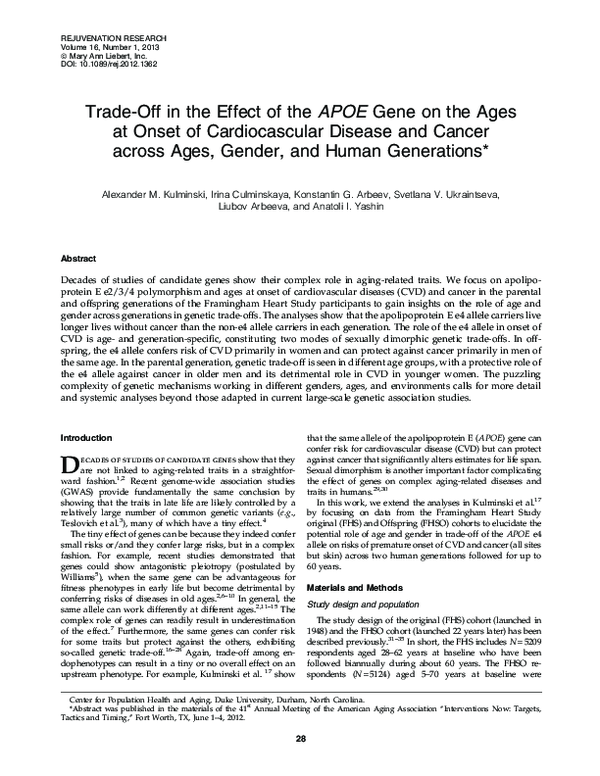 (PDF) Trade-Off in the Effect of the APOE Gene on the Ages at Onset of ...