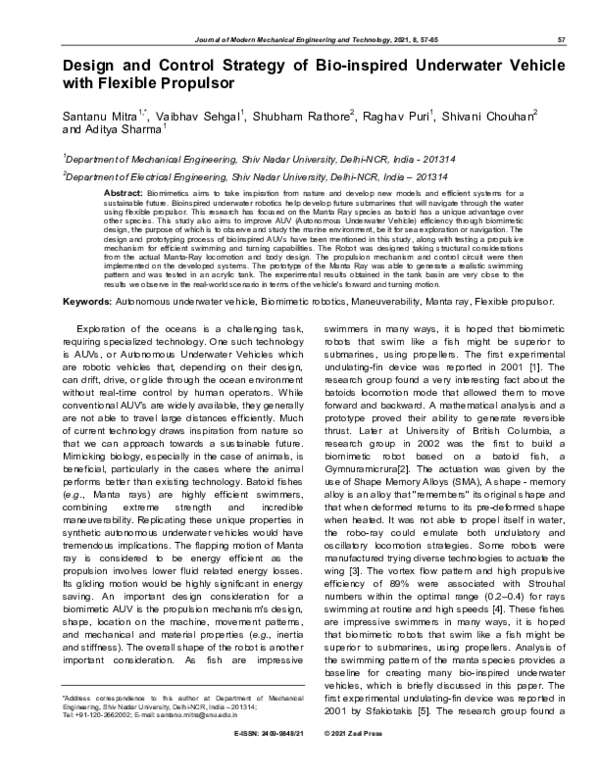 (PDF) Design and Control Strategy of Bio-inspired Underwater Vehicle ...