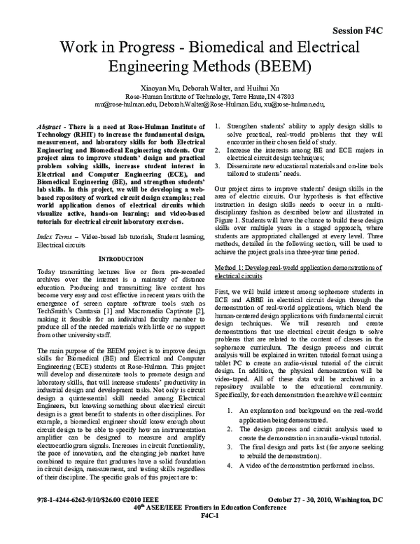 (PDF) Work in progress — Biomedical and Electrical Engineering Methods ...