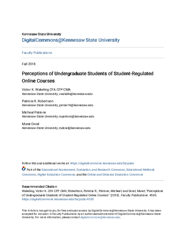 (PDF) Perceptions of Undergraduate Students of Student-Regulated Online ...