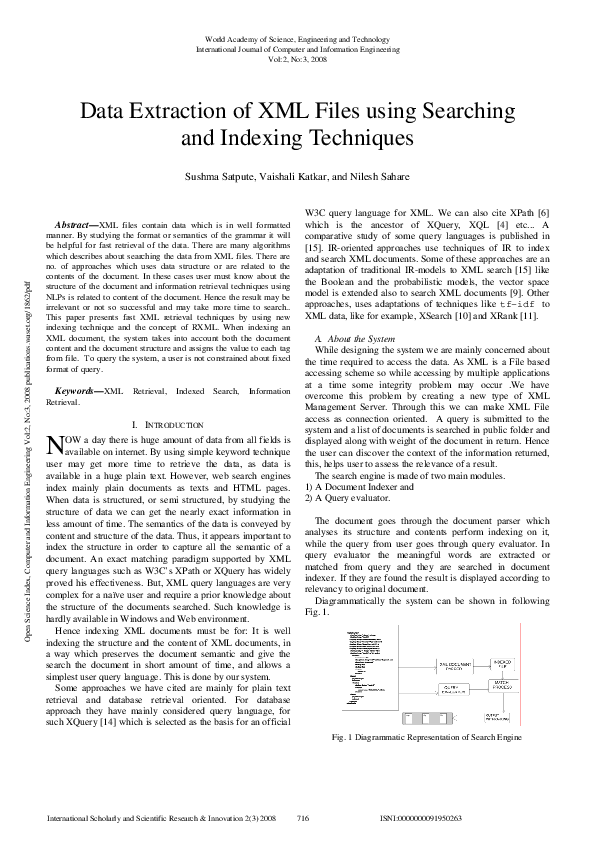(PDF) Data Extraction of XML Files using Searching and Indexing Techniques