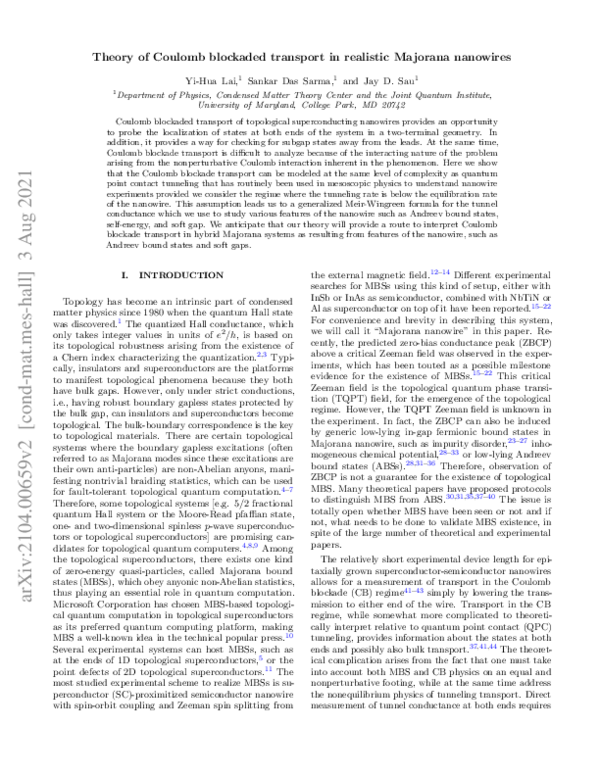 (PDF) Theory of Coulomb blockaded transport in realistic Majorana nanowires