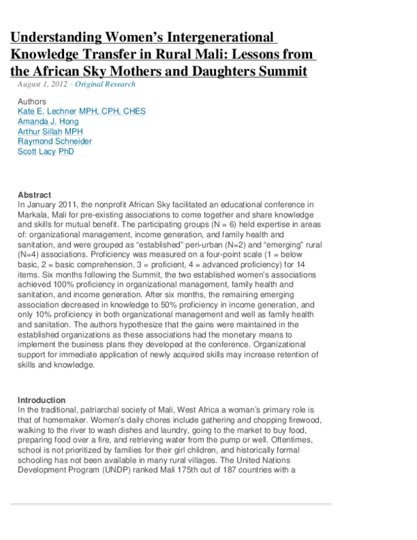 (PDF) Understanding Women's Intergenerational Knowledge Transfer In ...