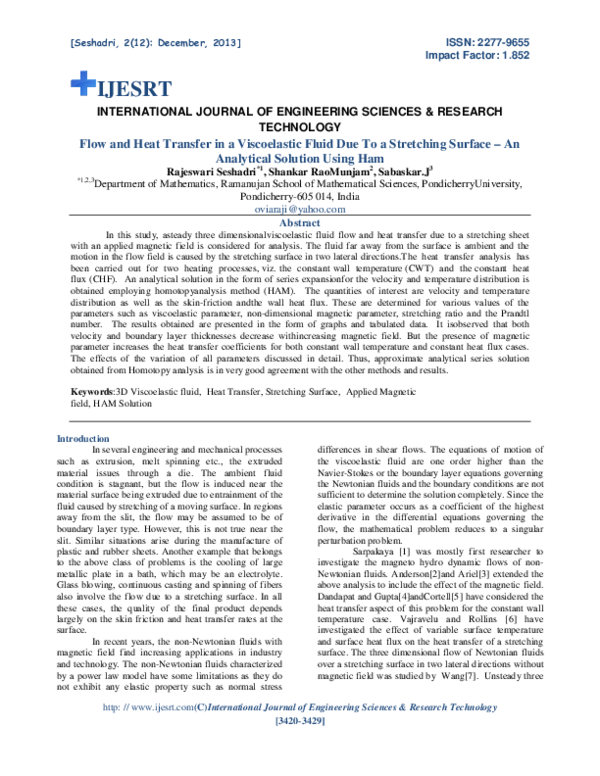 (PDF) Flow and Heat Transfer in a Viscoelastic Fluid Due To a ...