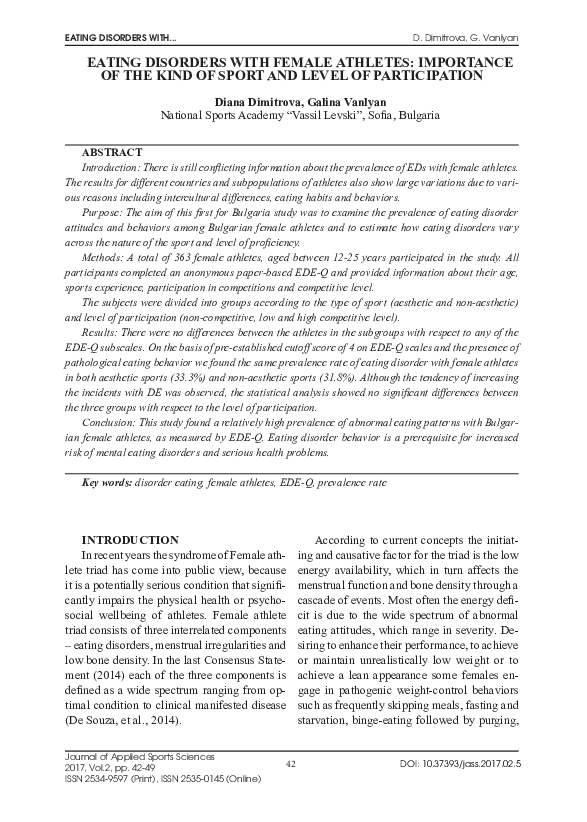 (PDF) Eating Disorders with Female Athletes: Importance of the Kind of ...