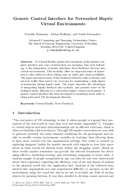 (PDF) Generic Control Interface for Networked Haptic Virtual Environments