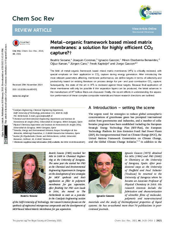 (PDF) Metal organic framework based mixed matrix membranes: An ...