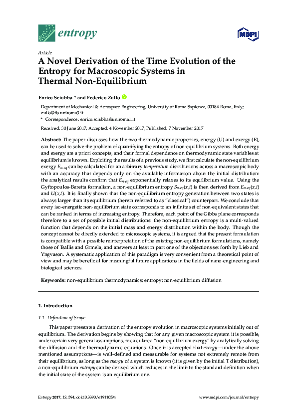 (PDF) A Novel Derivation of the Time Evolution of the Entropy for ...