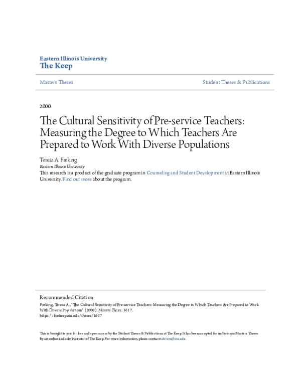 (PDF) The Cultural Sensitivity of Pre-service Teachers: Measuring the ...