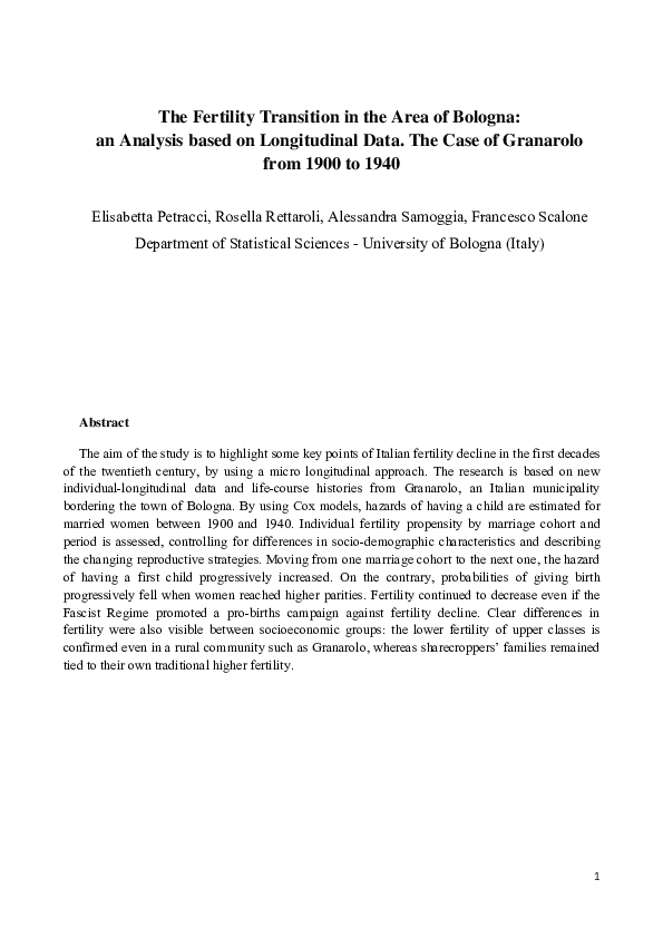 (PDF) The Fertility Transition in the Area of Bologna : an Analysis ...
