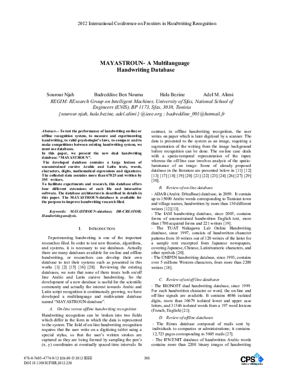 (PDF) MAYASTROUN: A Multilanguage Handwriting Database | Badreddine Ben ...
