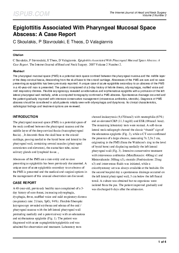 (PDF) Epiglottitis Associated With Pharyngeal Mucosal Space Abscess: A ...