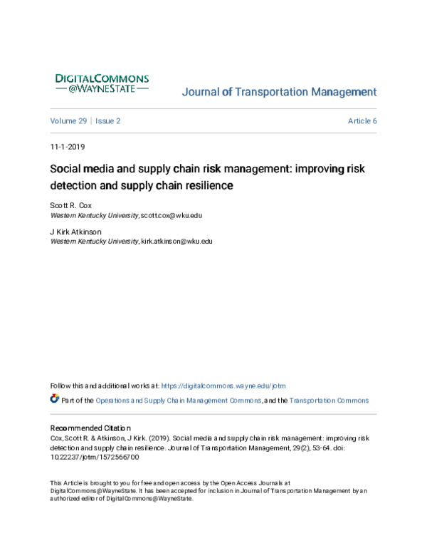(PDF) Social media and supply chain risk management: improving risk ...
