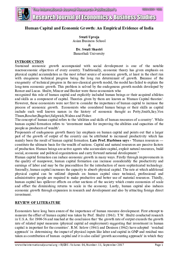 (PDF) Human Capital and Economic Growth : an Empirical Evidence of India
