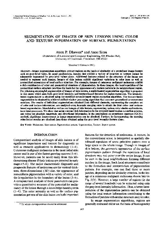 (PDF) Segmentation of images of skin lesions using color and texture ...