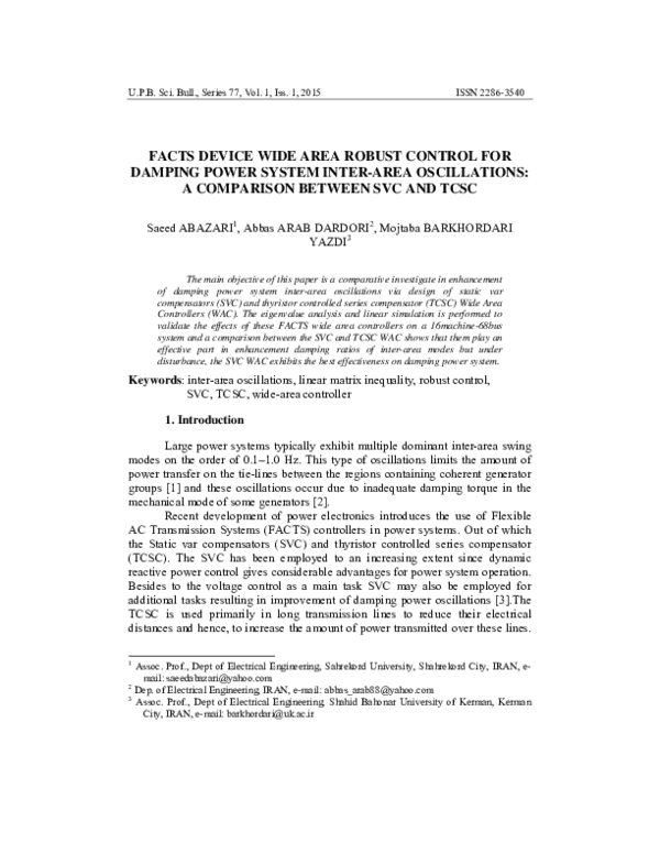(PDF) Facts Device Wide Area Robust Control for Damping Power System ...
