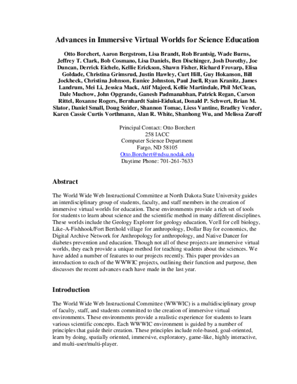(PDF) Advances in Immersive Virtual Worlds for Science Education