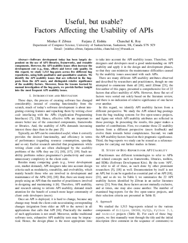 (PDF) Useful, but usable? Factors affecting the usability of APIs