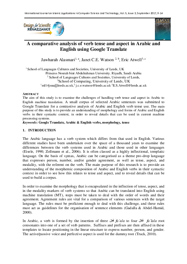 (PDF) A comparative analysis of verb tense and aspect in Arabic and ...