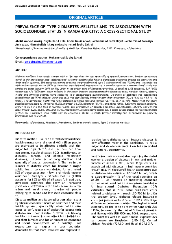 (PDF) Prevalence of Type 2 Diabetes Mellitus and Its Association with ...