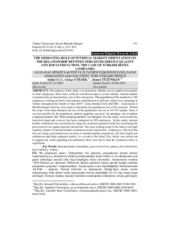 (PDF) The Mediating Role of Internal Market Orientation on the ...