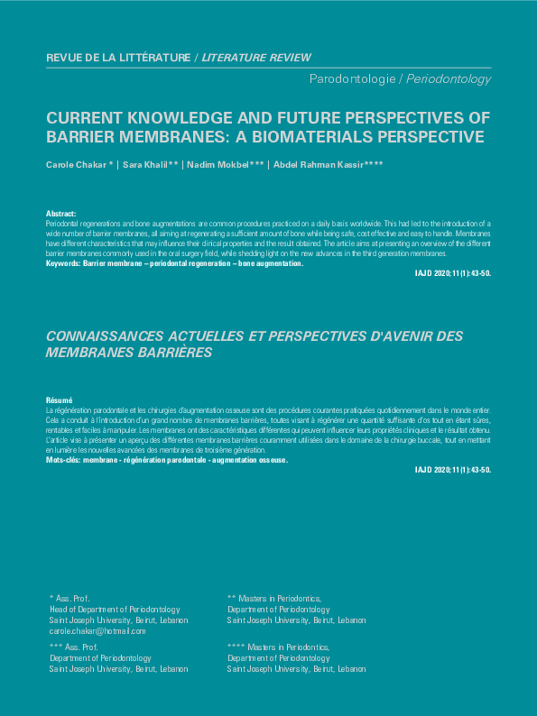 (PDF) Current knowledge and future perspectives of barrier membranes: A ...