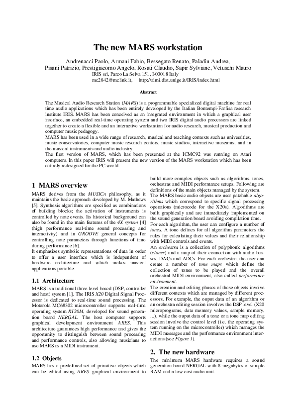 (PDF) The new MARS workstation