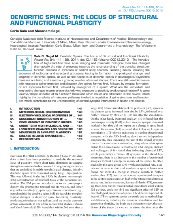 (PDF) Dendritic spines: the locus of structural and functional plasticity