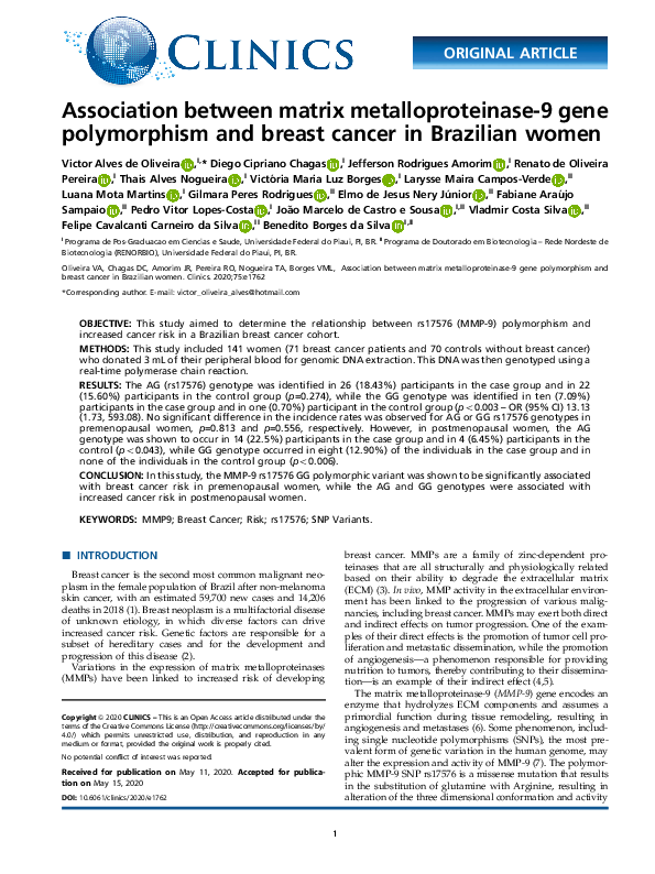 (PDF) Association between matrix metalloproteinase-9 gene polymorphism ...