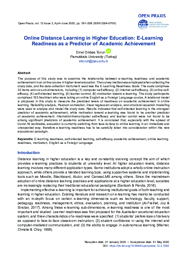 (PDF) Online Distance Learning in Higher Education: E-learning ...
