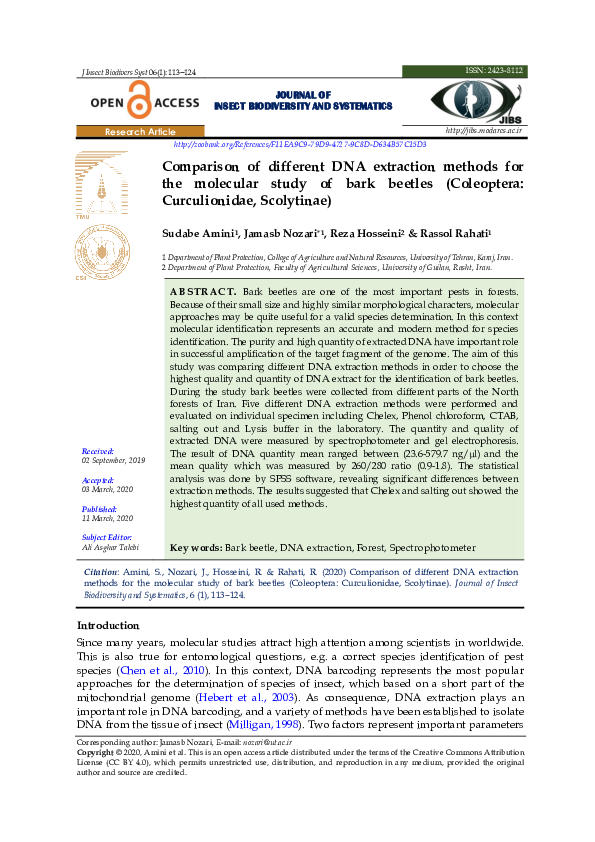 (PDF) Comparison of different DNA extraction methods for the molecular ...