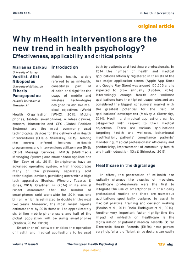 (PDF) Why mHealth interventions are the new trend in health psychology ...
