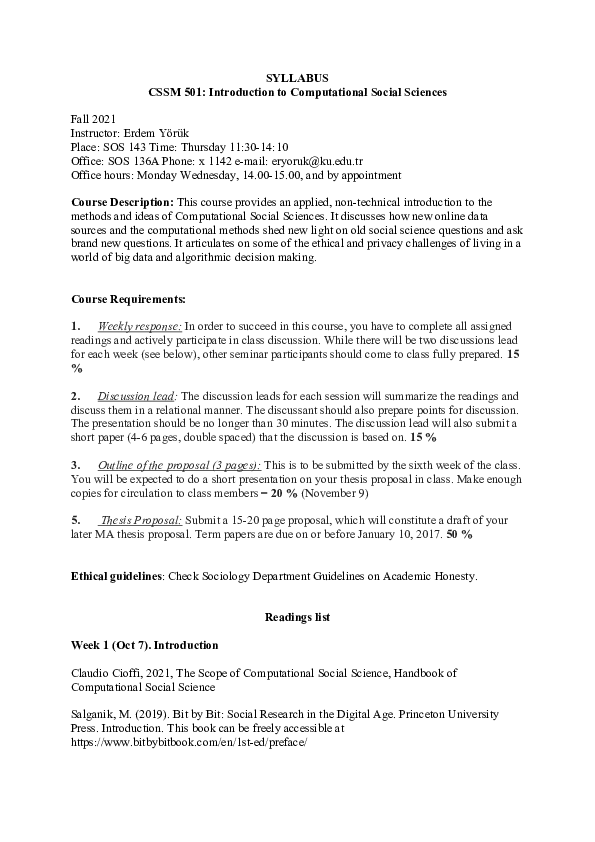 (PDF) SYLLABUS CSSM 501: Introduction to Computational Social Sciences