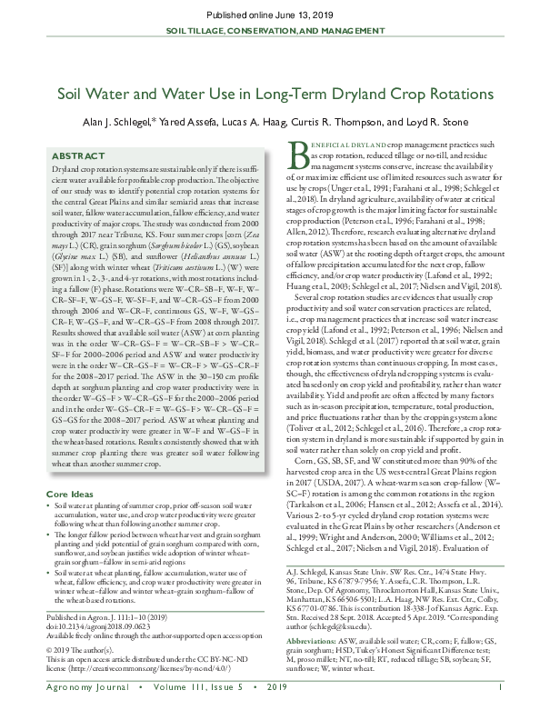 (PDF) Soil Water and Water Use in Long-Term Dryland Crop Rotations