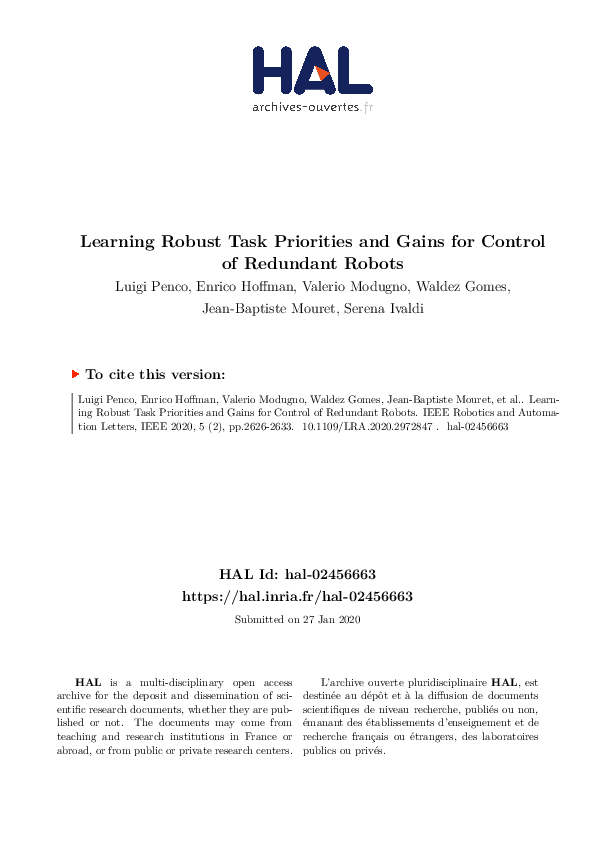 (PDF) Learning Robust Task Priorities and Gains for Control of ...
