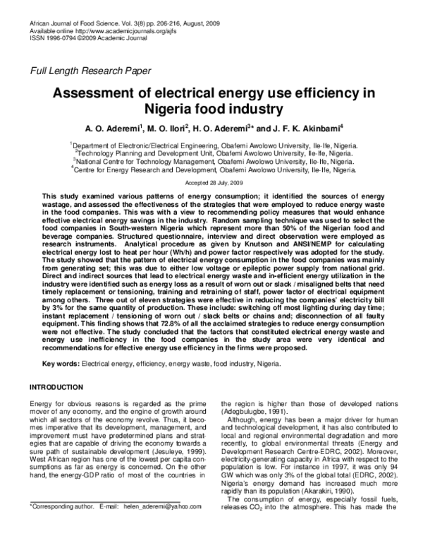 (PDF) Assessment of electrical energy use efficiency in