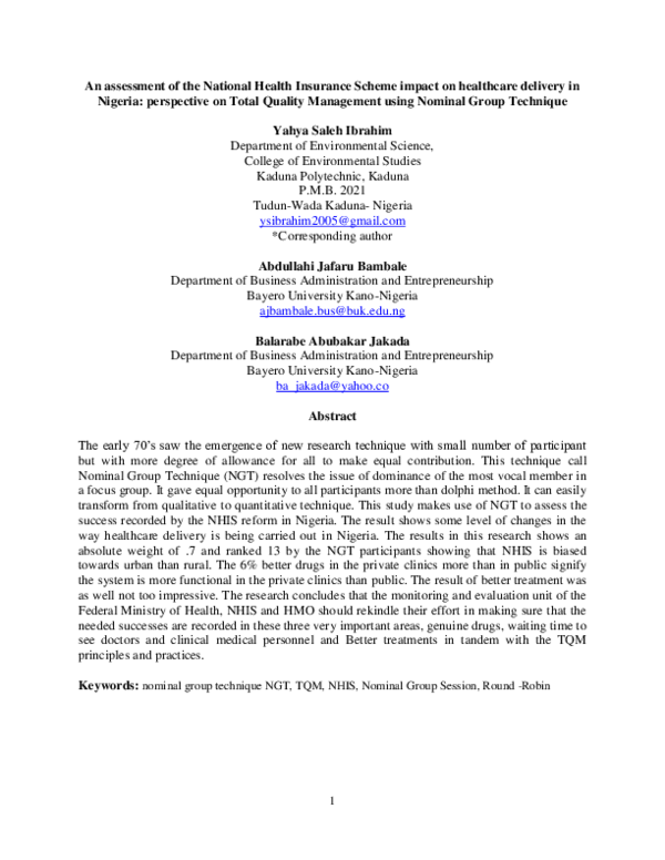(PDF) An assessment of the national health insurance scheme impacts on ...