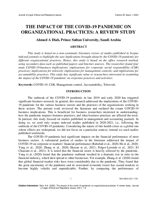 (PDF) THE IMPACT OF THE COVID-19 PANDEMIC ON ORGANIZATIONAL PRACTICES ...