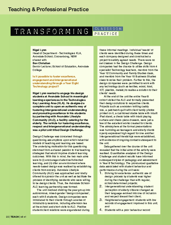 (PDF) Transforming Classroom Practice