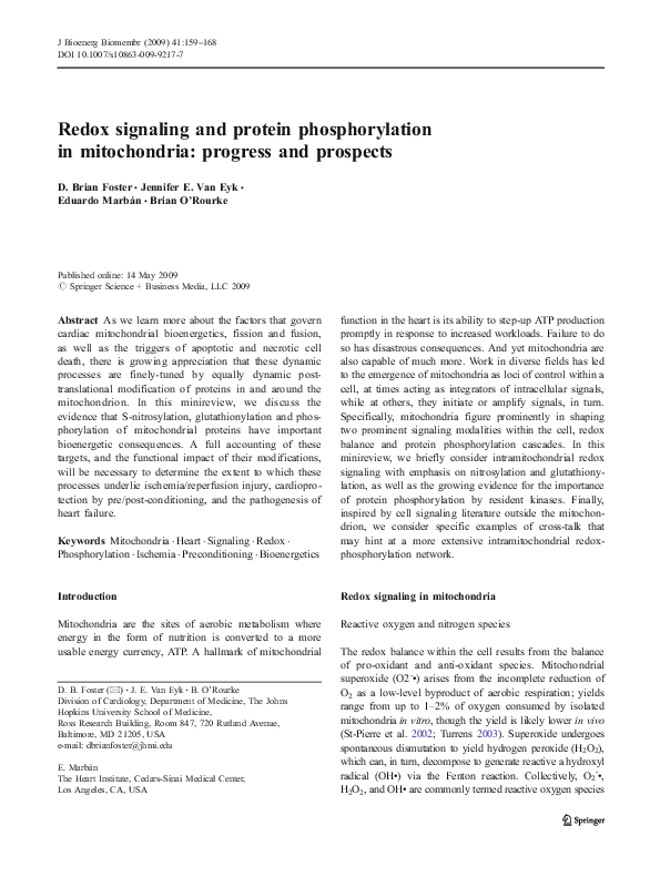(PDF) Redox signaling and protein phosphorylation in mitochondria ...