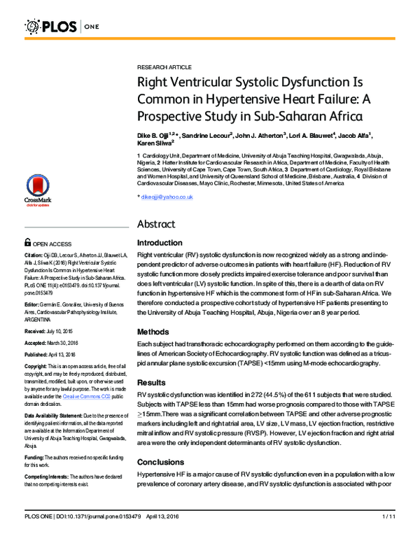 (PDF) Right Ventricular Systolic Dysfunction Is Common in Hypertensive ...