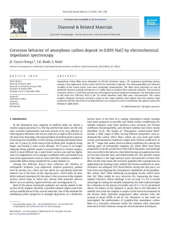 (PDF) Corrosion behavior of amorphous carbon deposit in 0.89% NaCl by ...