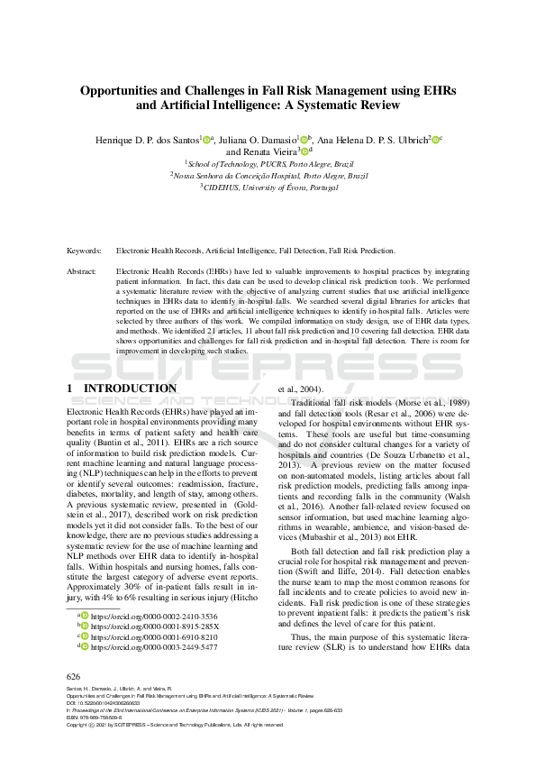 (PDF) Opportunities and Challenges in Fall Risk Management using EHRs ...