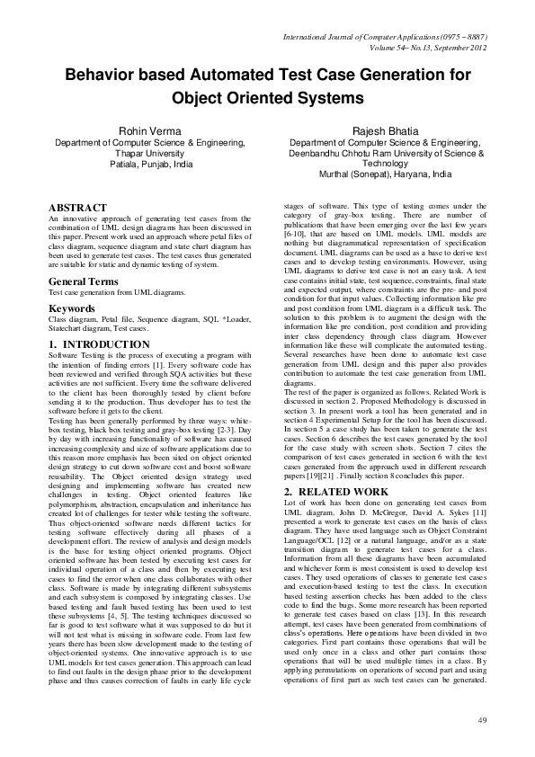 (PDF) Behavior Based Automated Test Case Generation