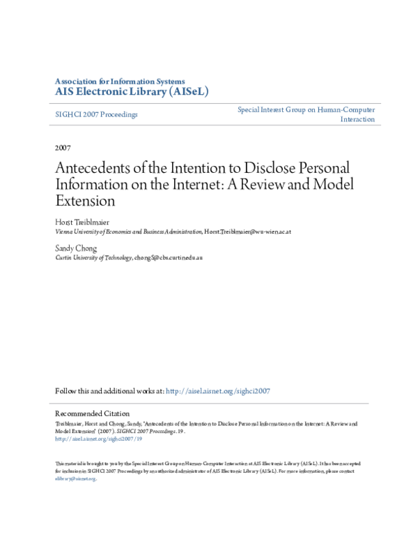 (PDF) Antecedents of the Intention to Disclose Personal Information on ...