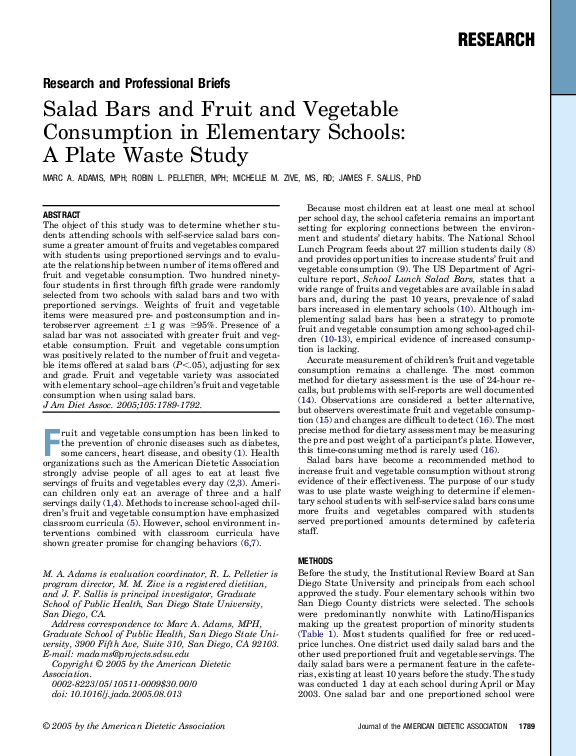 (PDF) Salad Bars and Fruit and Vegetable Consumption in Elementary ...